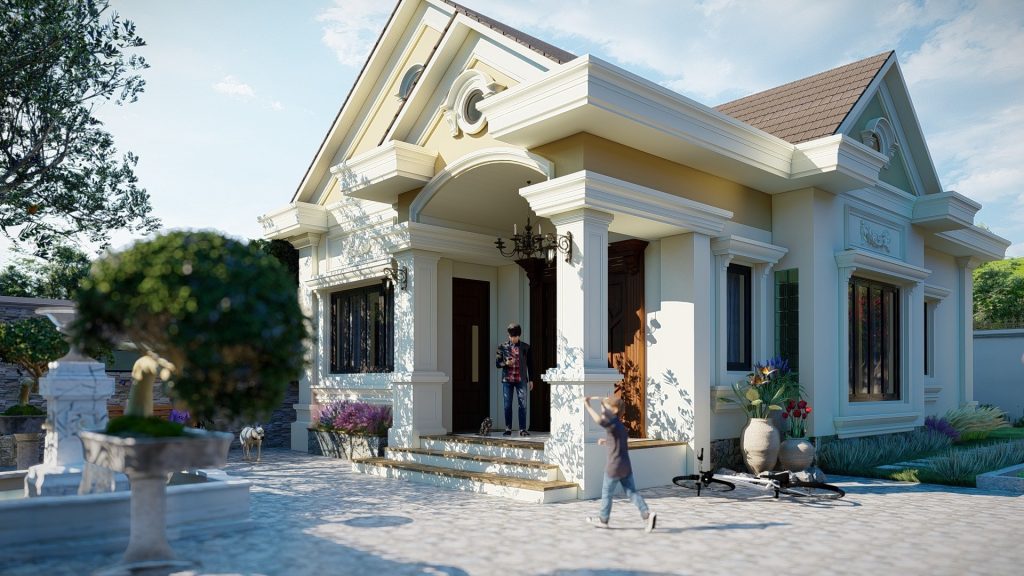 Kiểu biệt thự 1,5 tỷ đồng kiến trúc mái thái 1 tầng